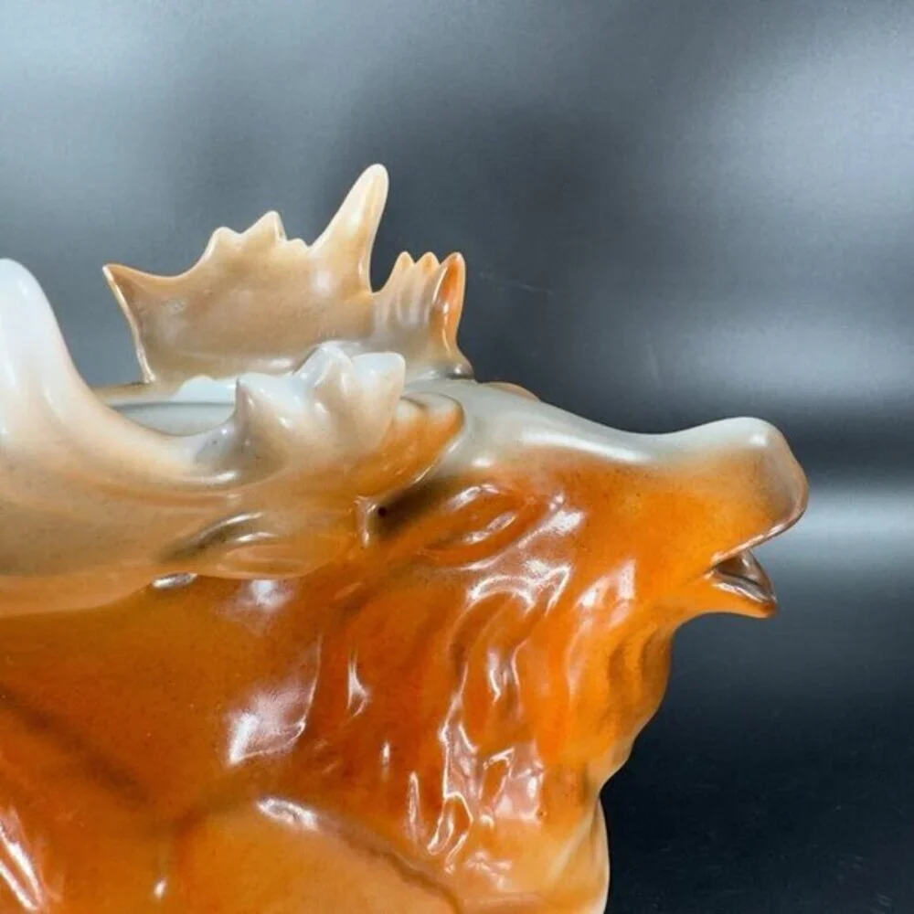 Vintage Pottery Moose Elk Shaped Figural Pitcher‎ Carafe Ceramic Decor Large Vtg